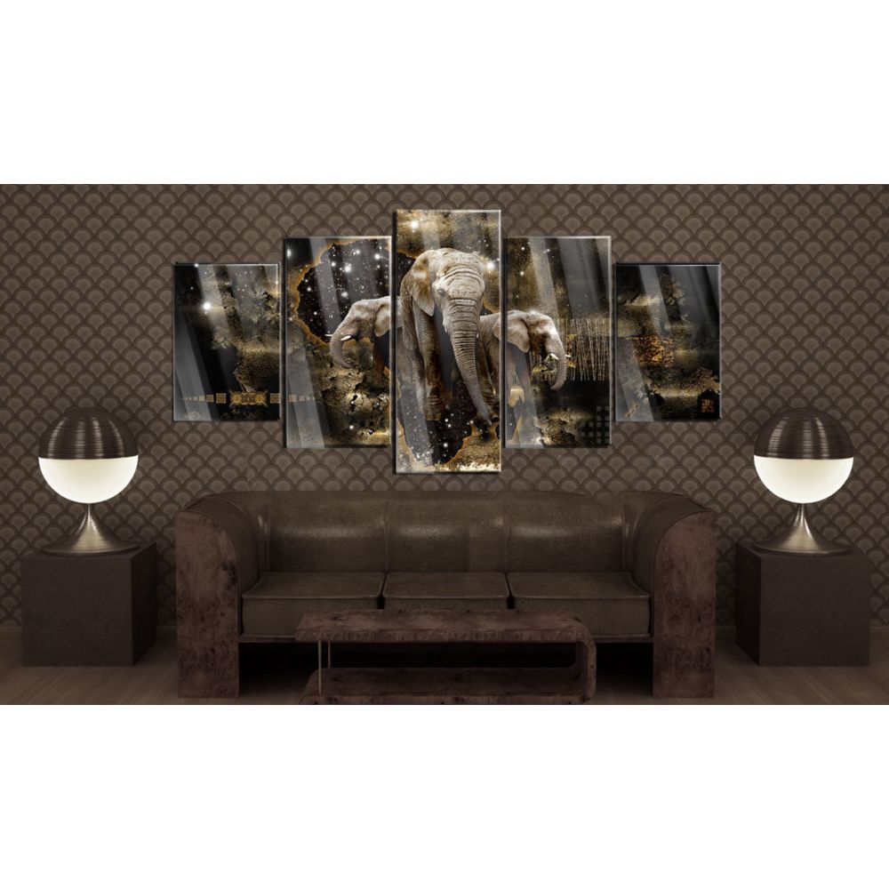 marque generique - 200x100 Tableau sur verre acrylique Magnifique Brown Elephants [Glass] - Tableaux, peintures