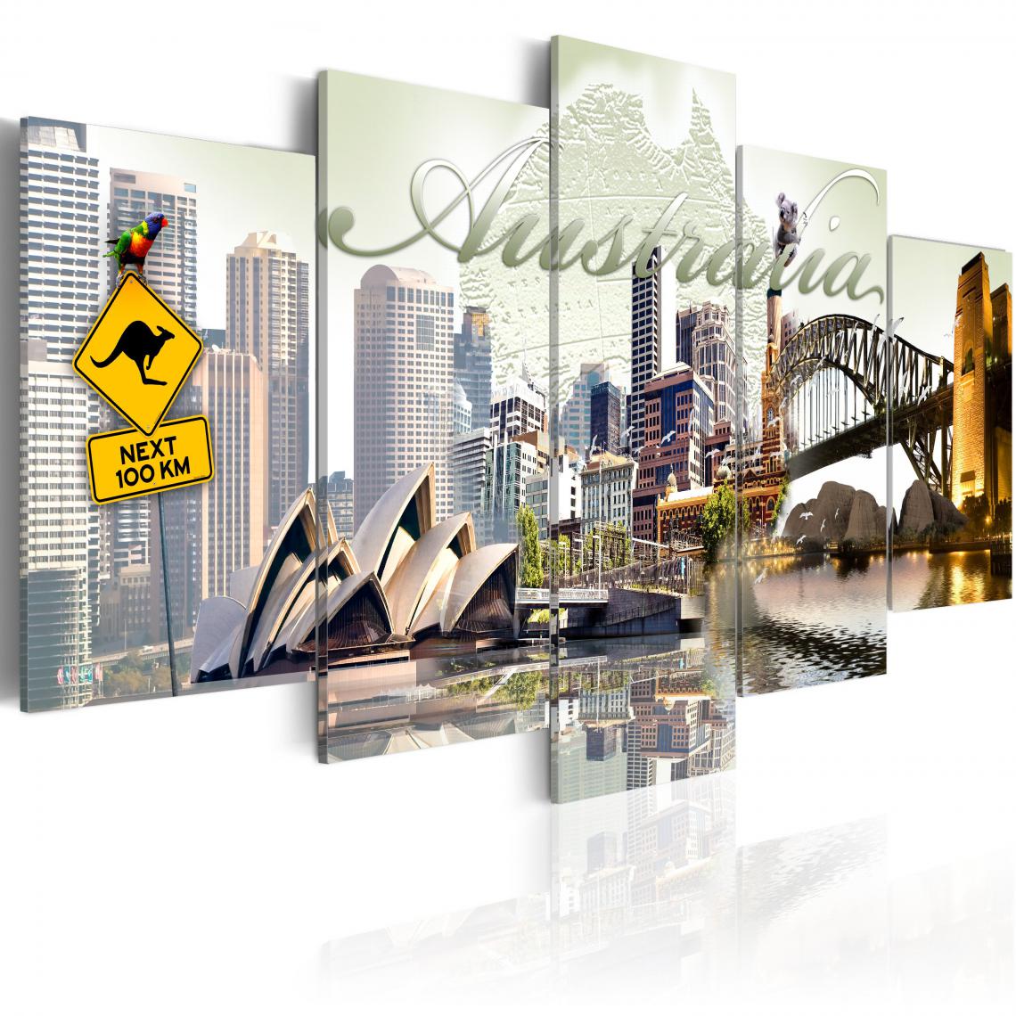 Decoshop26 - Tableau sur toile en 5 panneaux décoration murale image imprimée cadre en bois à suspendre Bienvenue en Australie! 200x100 cm 11_0009642 - Tableaux, peintures