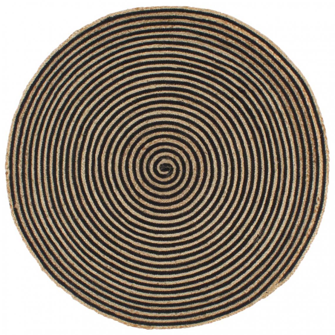 Chunhelife - Tapis fait à la main Jute avec design de spirale Noir 90 cm - Tapis