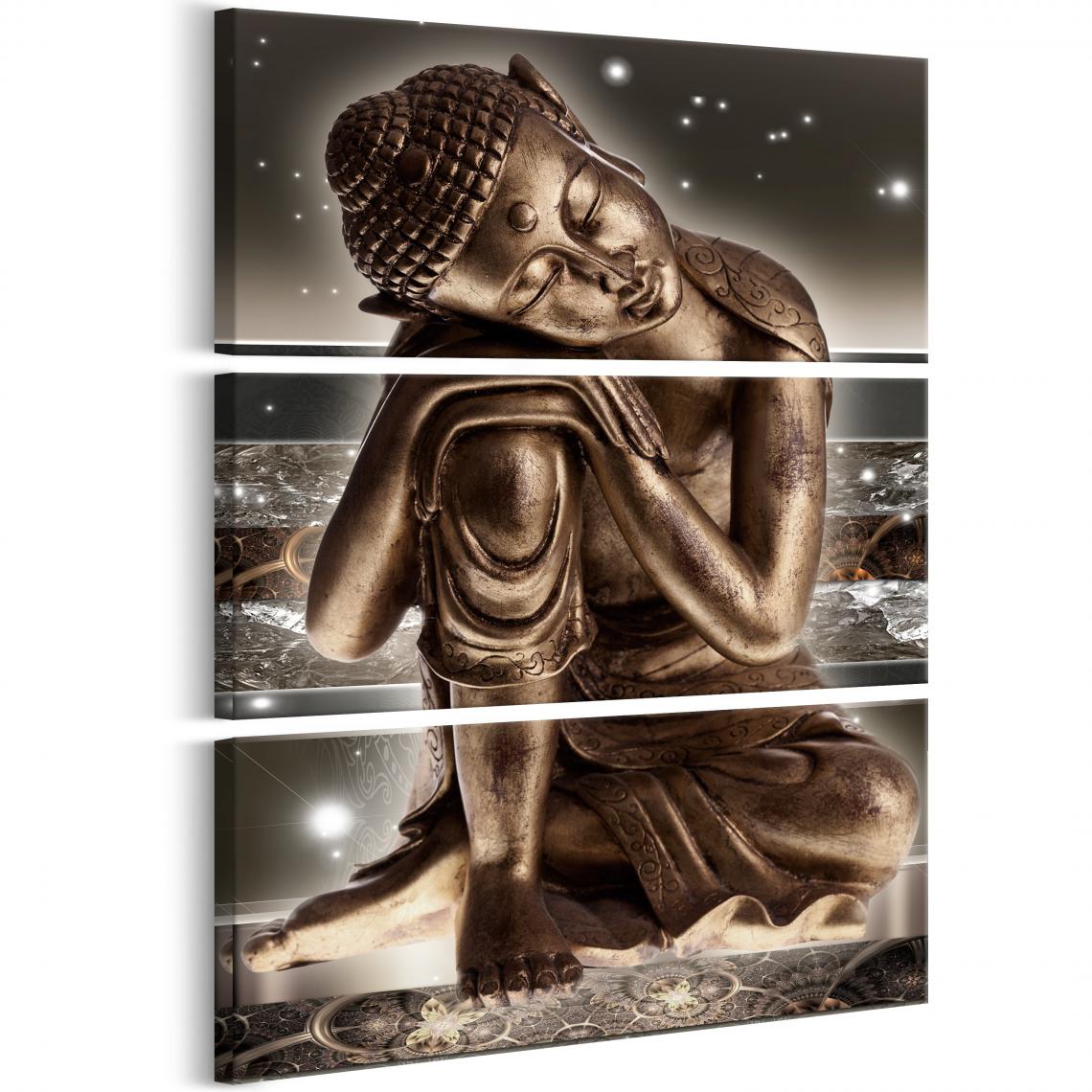 Decoshop26 - Tableau sur toile en 3 panneaux décoration murale image imprimée cadre en bois à suspendre Bouddha la nuit 60x90 cm 11_0009179 - Tableaux, peintures