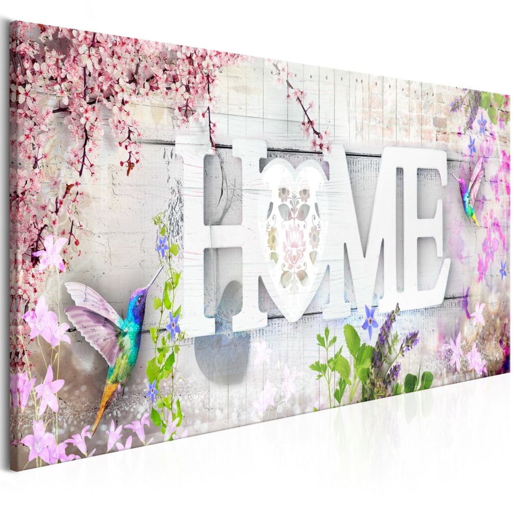 Bimago - Tableau - Home and Hummingbirds (1 Part) Pink Narrow - Décoration, image, art | Fleurs variées | - Tableaux, peintures