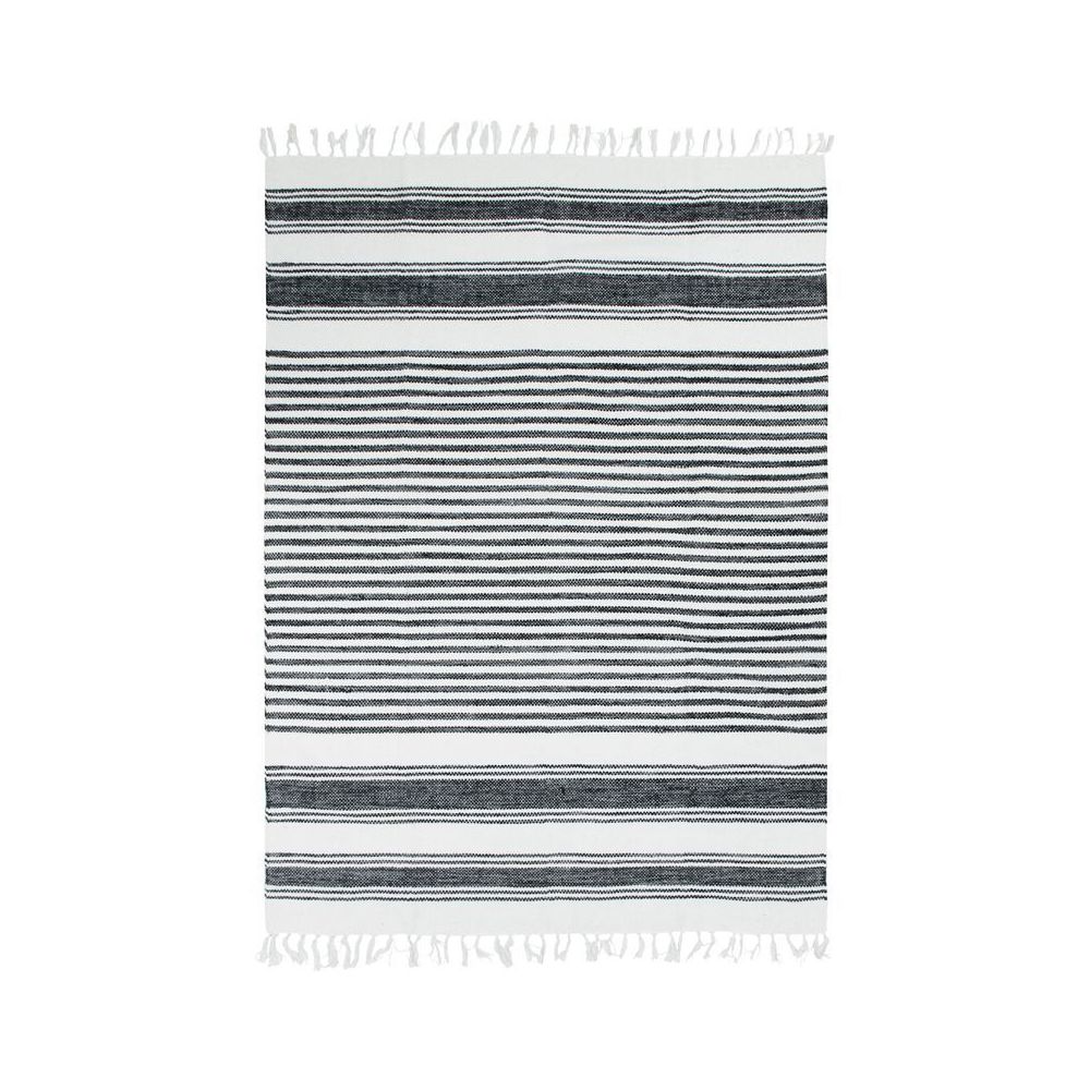 Mon Beau Tapis - TERRA COTTON LIGNES - Tapis 100% coton lignes noir-gris-blanc 190x290 - Tapis