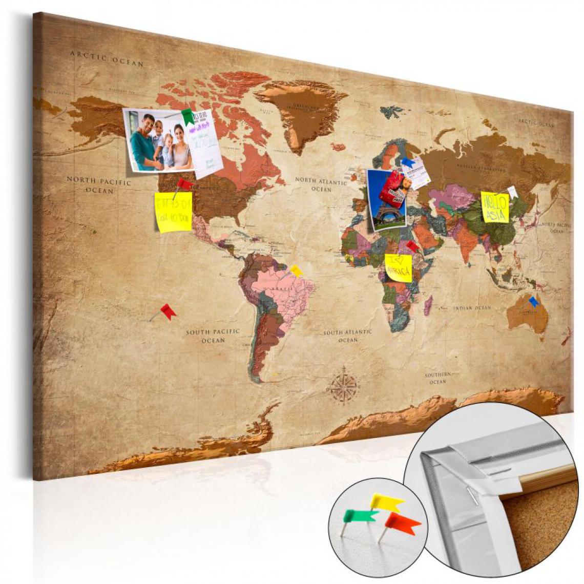 Artgeist - Tableau en liège - World Map: Brown Elegance [Cork Map] .Taille : 120x80 - Tableaux, peintures
