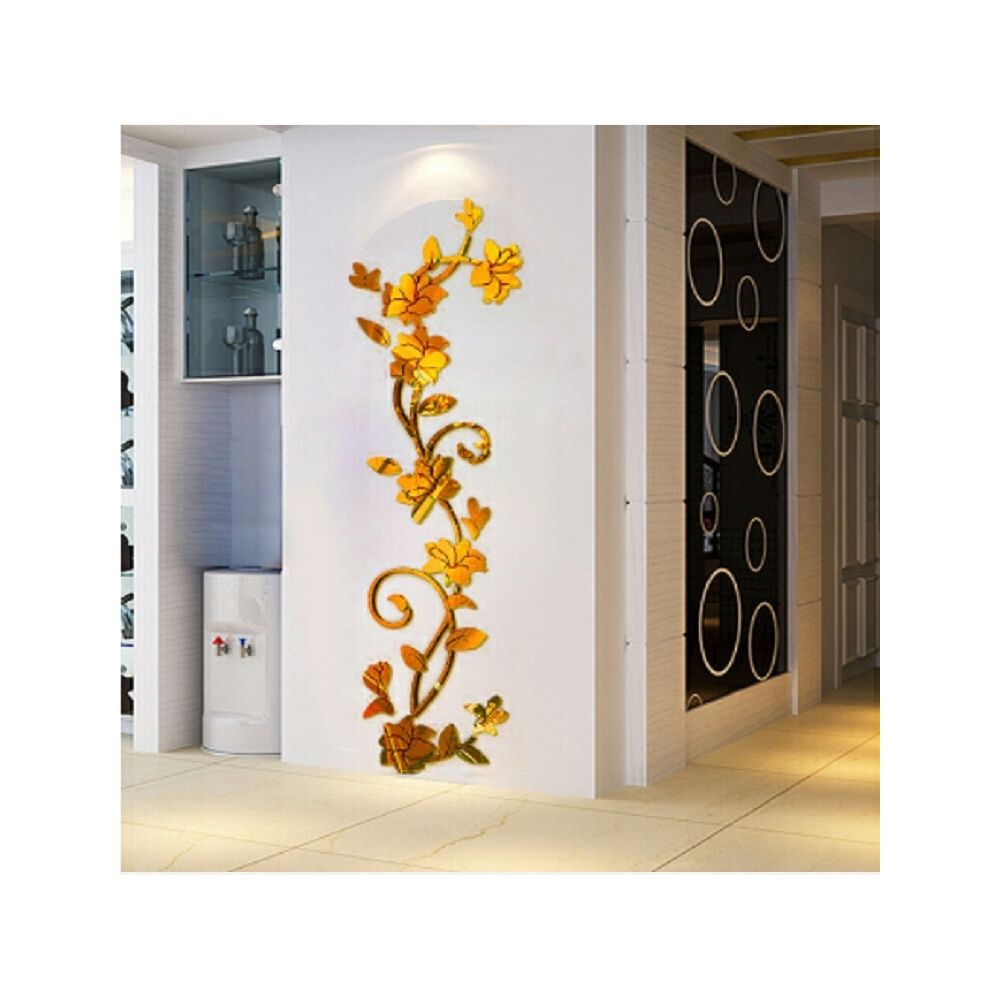 Wewoo - Sticker mural Mur 3D Stikcers Forme De Fleur Acrylique À La Mode Détachable Étanche DIY Autocollants Muraux DécorationTaille 180x54CM Miroir Profond Or À Droite - Stickers
