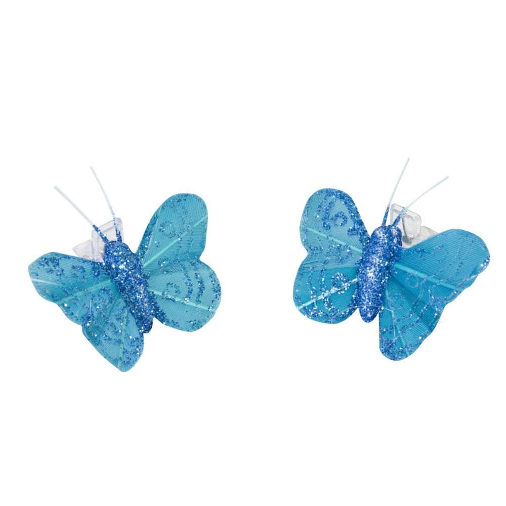 Visiodirect - 10 Lots de 4 papillons paillettes sur pince coloris Turquoise - 3,5 x 2,7 cm - Objets déco