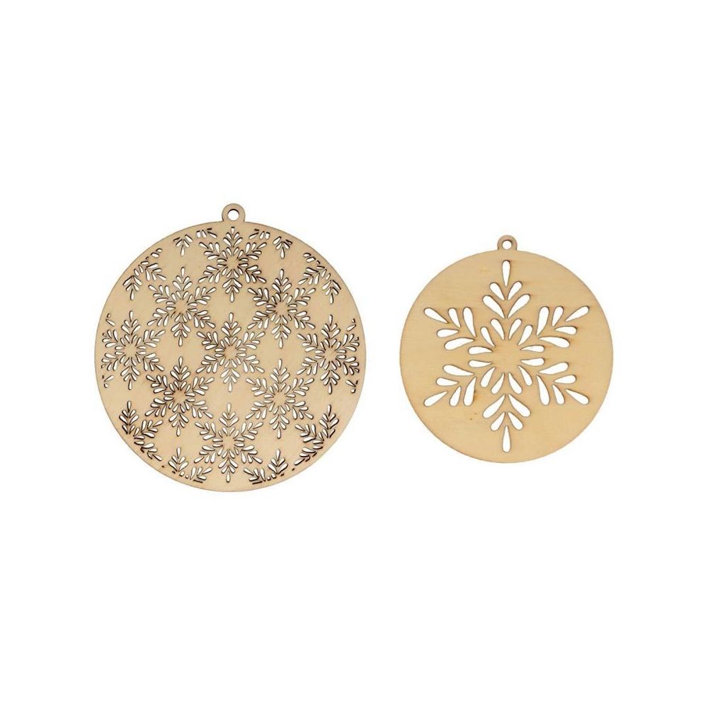 Artemio - 2 médaillons en bois ronds Ø 10 cm et 21 cm - Flocons - Décorations de Noël