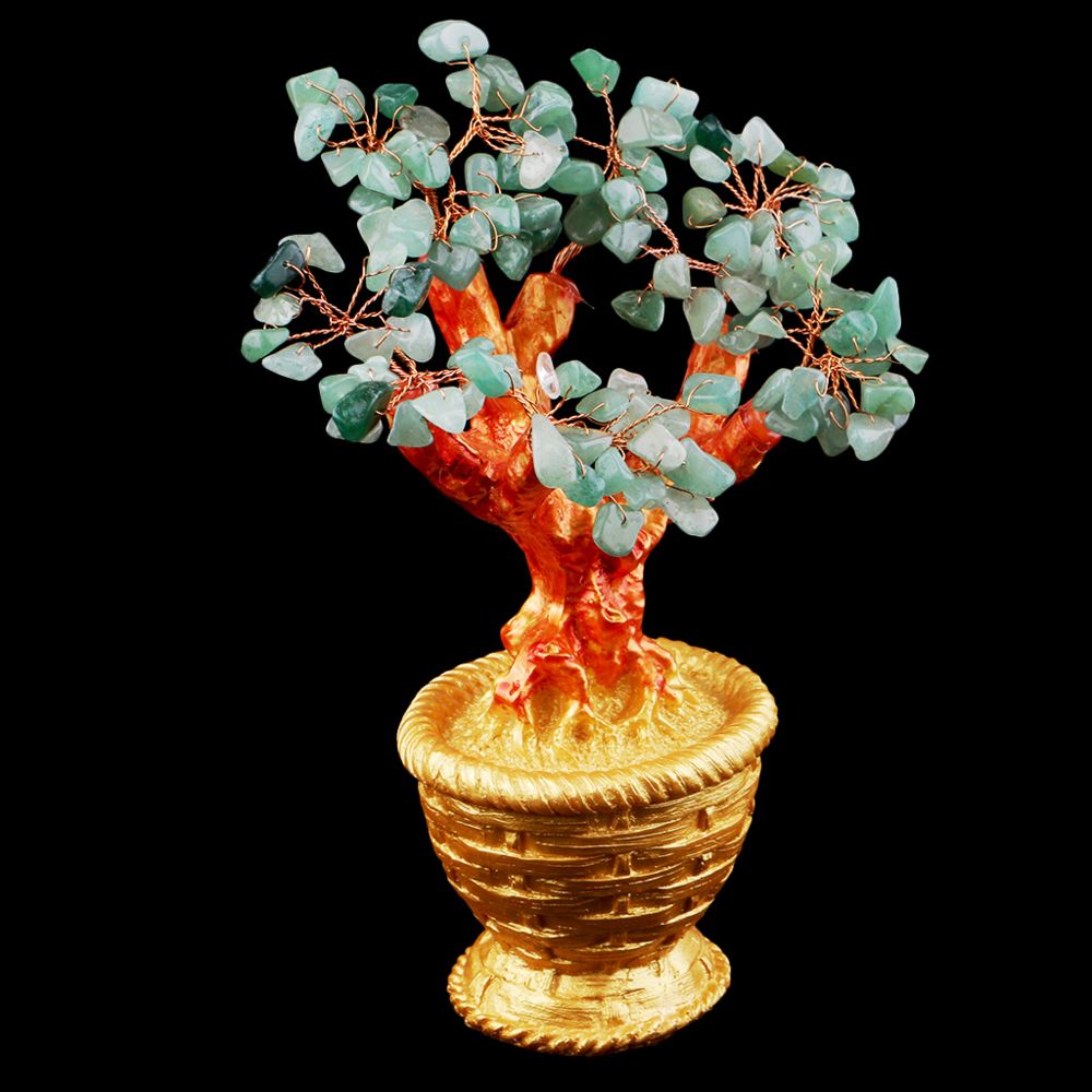 marque generique - 7 '' mini arbre en argent cristal style bonsaï chance richesse feng shui vert - Objets déco