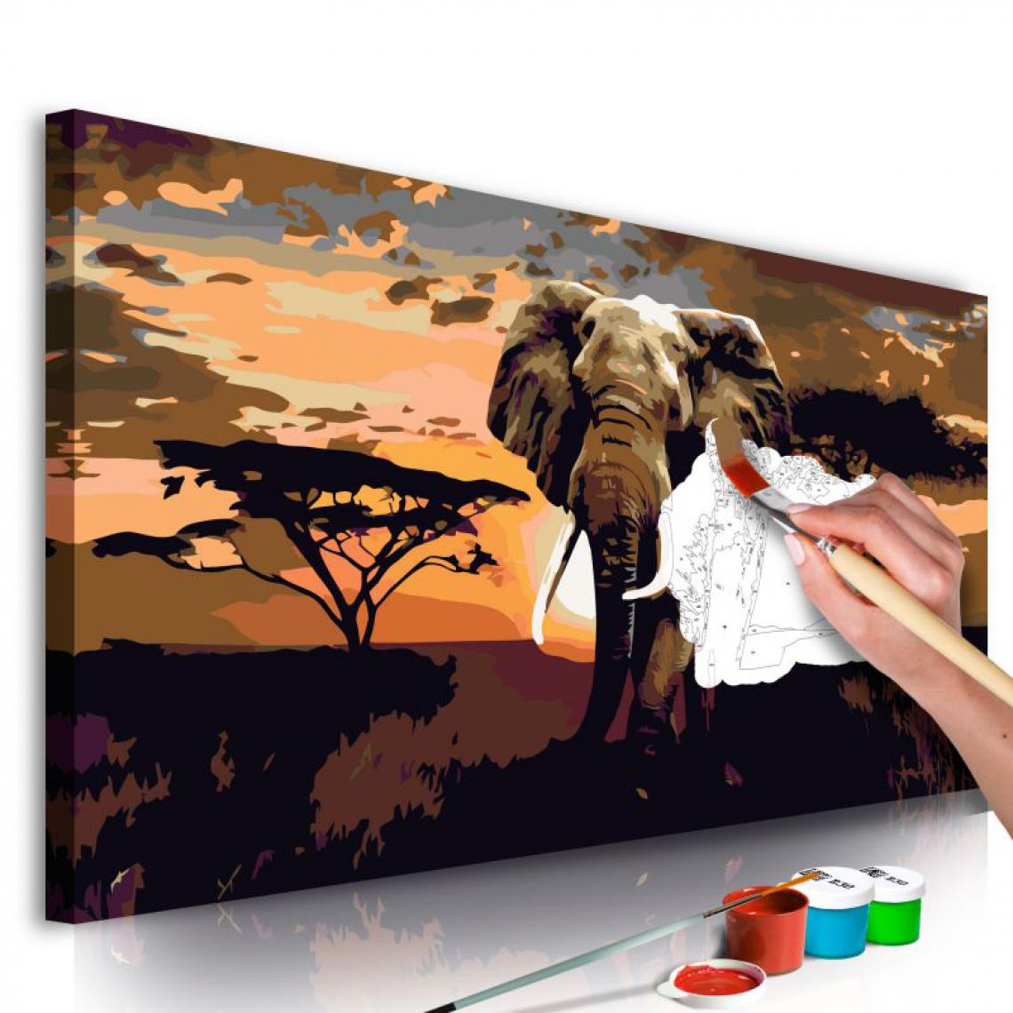 Paris Prix - Tableau à Peindre Soi-Même Éléphant en Afrique Nuances de Brun 40x80cm - Tableaux, peintures