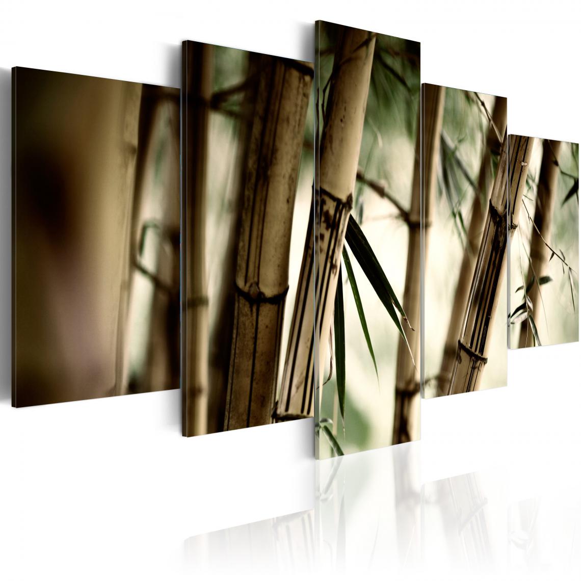 Decoshop26 - Tableau sur toile en 5 panneaux décoration murale image imprimée cadre en bois à suspendre Forêts de bambous 200x100 cm 11_0008884 - Tableaux, peintures