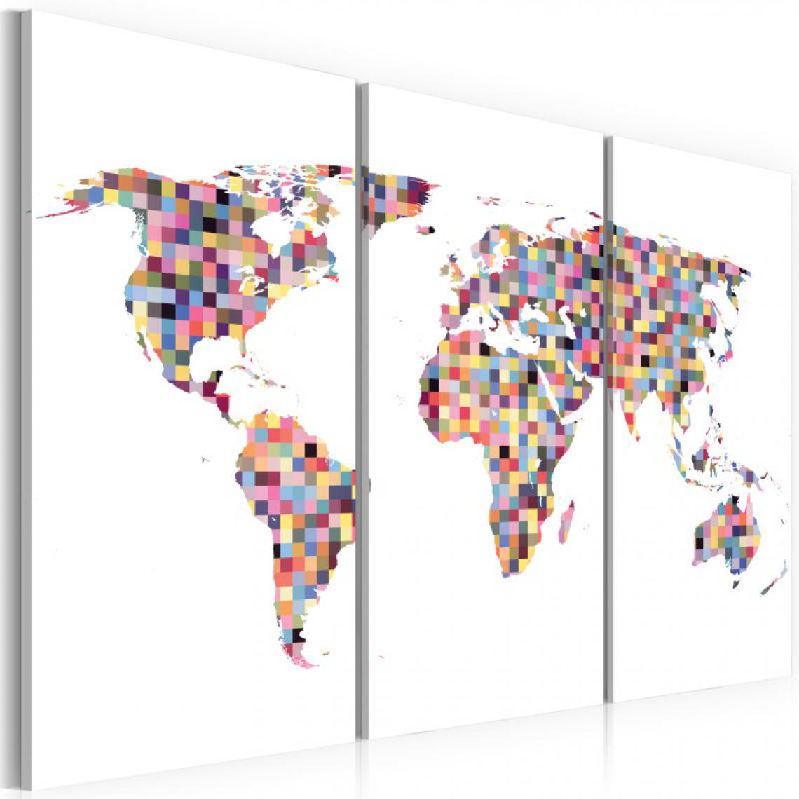 Artgeist - Tableau - Carte du Monde en pixels - triptyque .Taille : 120x80 - Tableaux, peintures