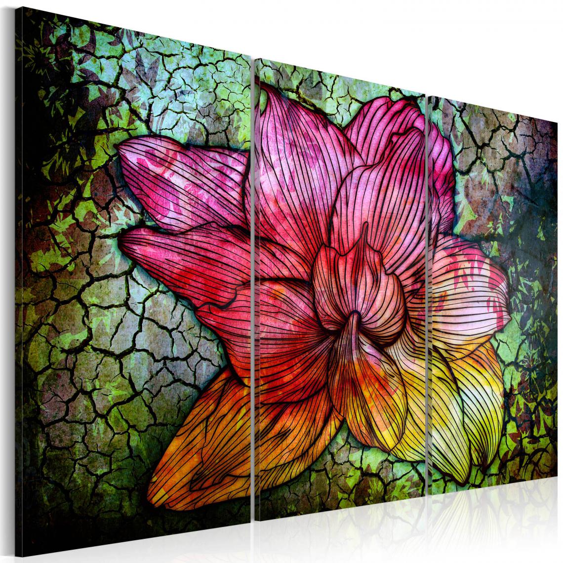 Decoshop26 - Tableau sur toile en 3 panneaux décoration murale image imprimée cadre en bois à suspendre Fleur abstraite en couleur arc- en- ciel 120x80 cm 11_0009440 - Tableaux, peintures