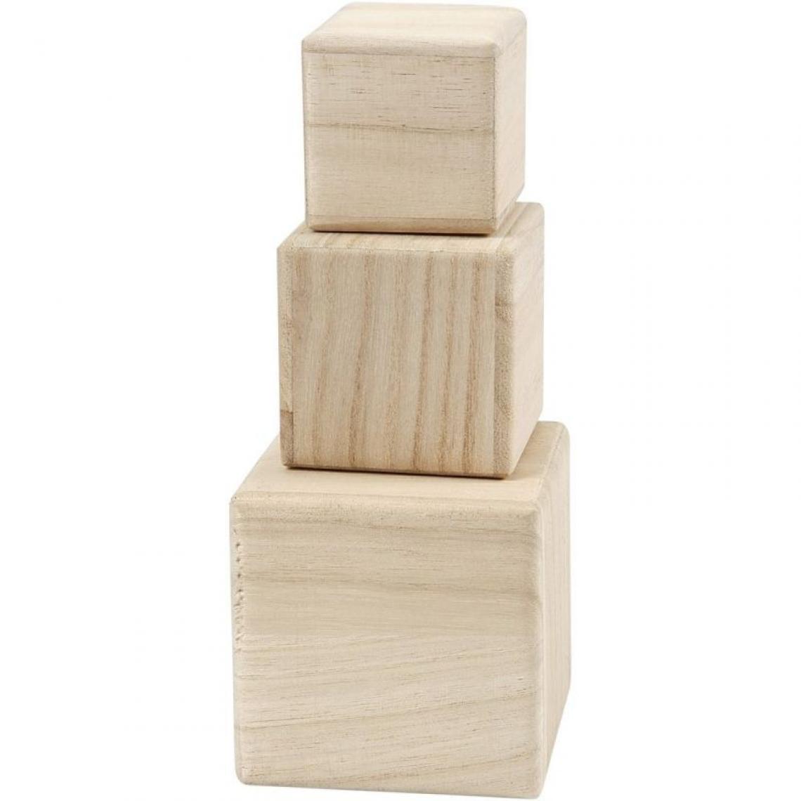 Creotime - 3 cubes en bois 5 / 6 / 8 cm - Objets déco