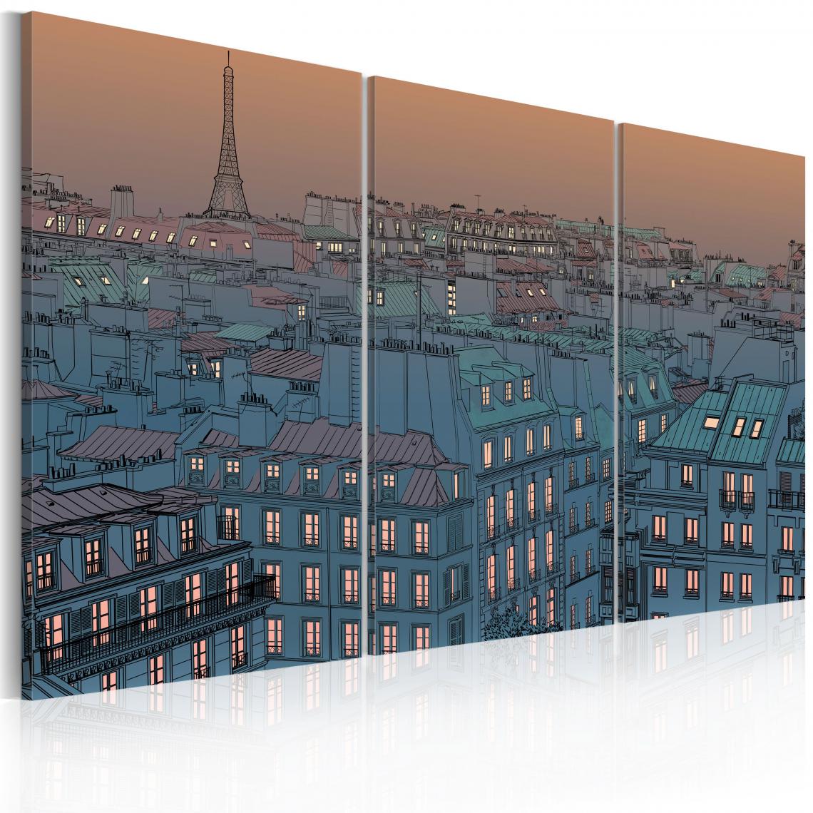 Decoshop26 - Tableau sur toile en 3 panneaux décoration murale image imprimée cadre en bois à suspendre Paris - la ville se met en veille 120x80 cm 11_0008440 - Tableaux, peintures