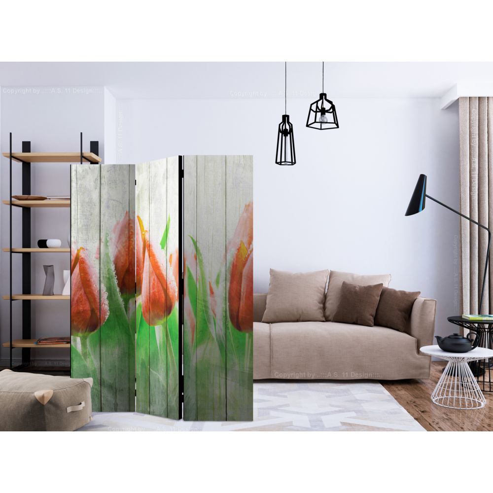 marque generique - 135x172 Paravent 3 volets Paravents 3 volets Chic Red tulips on wood [Room Dividers] - Paravents