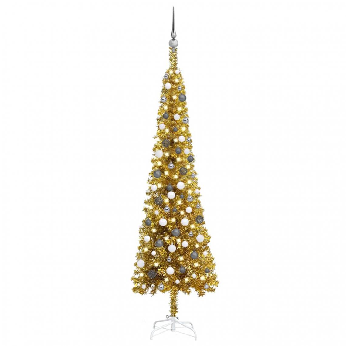 Vidaxl - vidaXL Arbre de Noël mince avec LED et boules Doré 210 cm - Sapin de Noël