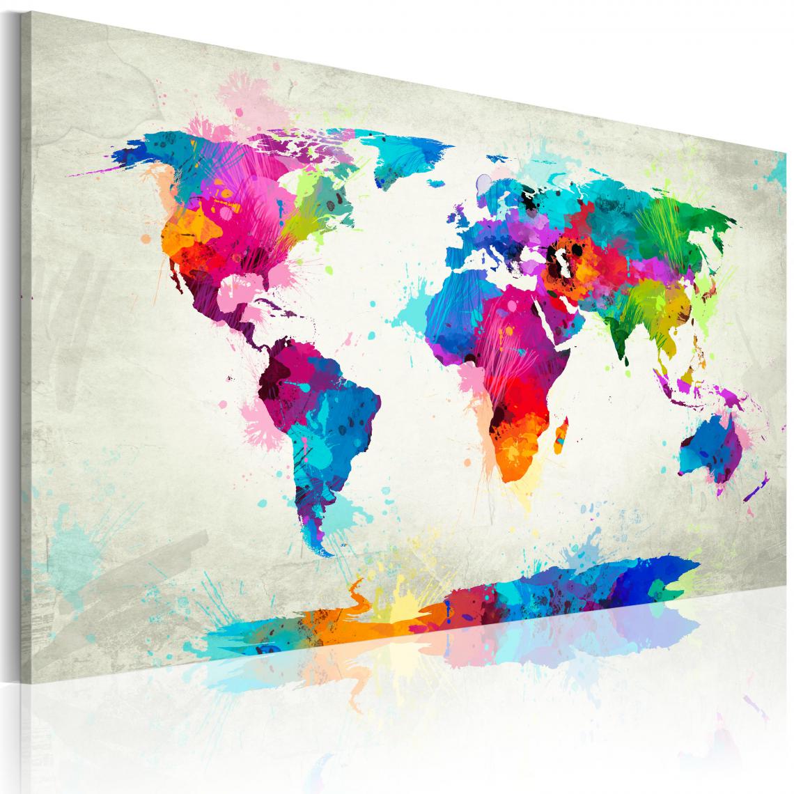Decoshop26 - Tableau sur toile décoration murale image imprimée cadre en bois à suspendre Carte du monde - une explosion de couleurs 90x60 cm 11_0004088 - Tableaux, peintures