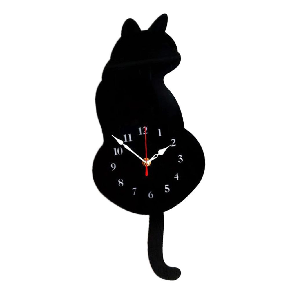 marque generique - Horloge murale de chat 3d mignonne queue remuante pour chat chambre décor à la maison chat noir - Horloges, pendules