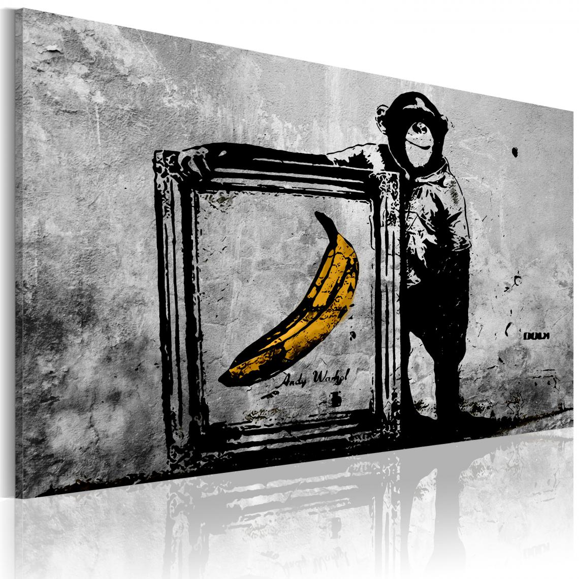 Decoshop26 - Tableau sur toile décoration murale image imprimée cadre en bois à suspendre Inspiré de Banksy - noir et blanc 120x80 cm 11_0003340 - Tableaux, peintures