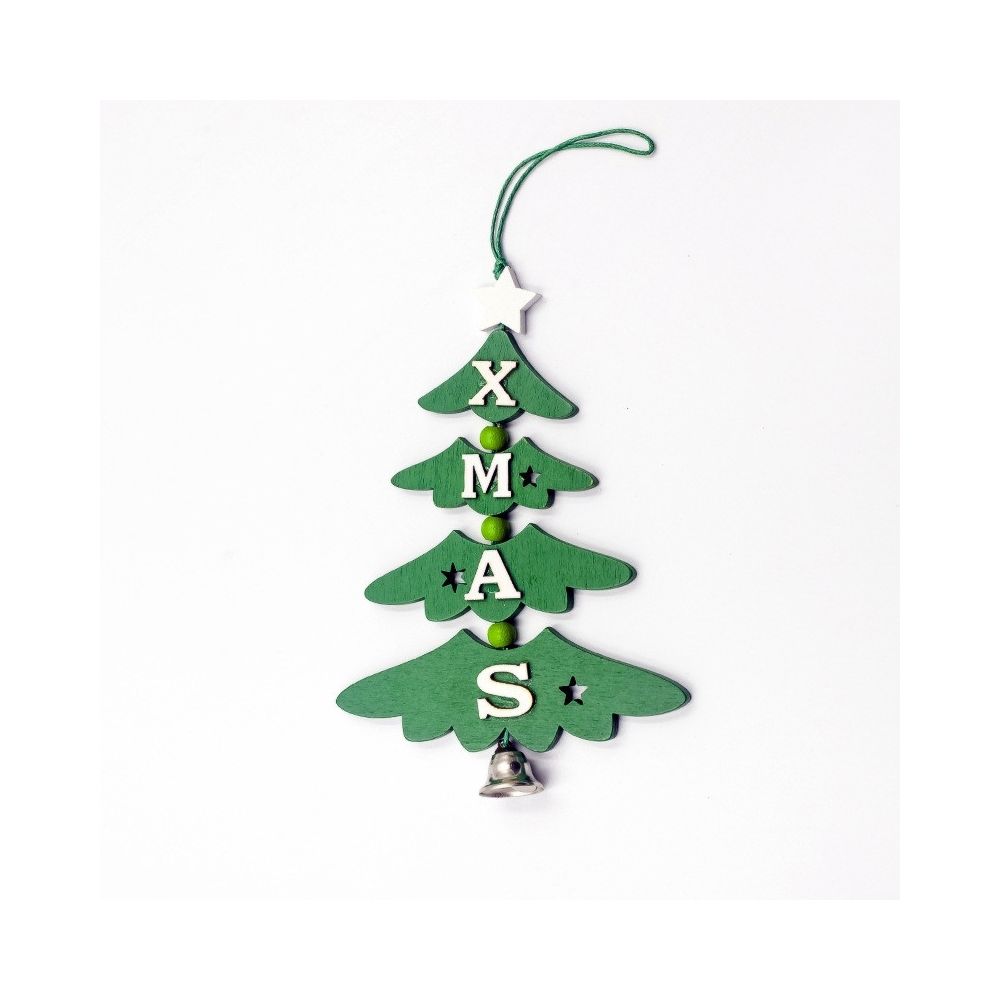 Wewoo - 2 pcs noël en bois peint pendentif décoratif arbre de créatif lettre bell décoration vert - Décorations de Noël