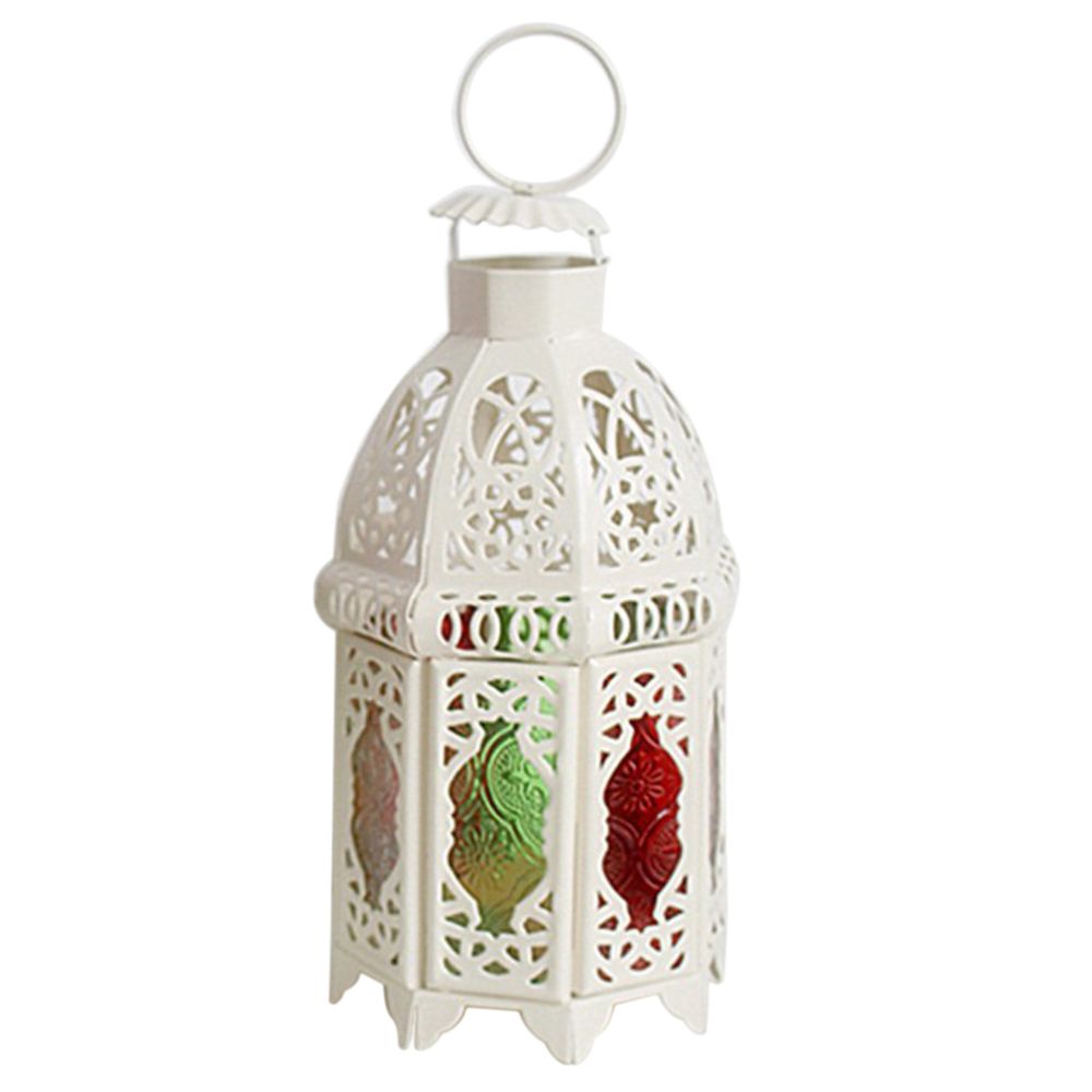 marque generique - lanternes marocaines rétro lumière de thé bougeoirs porte jardin blanc - Bougeoirs, chandeliers