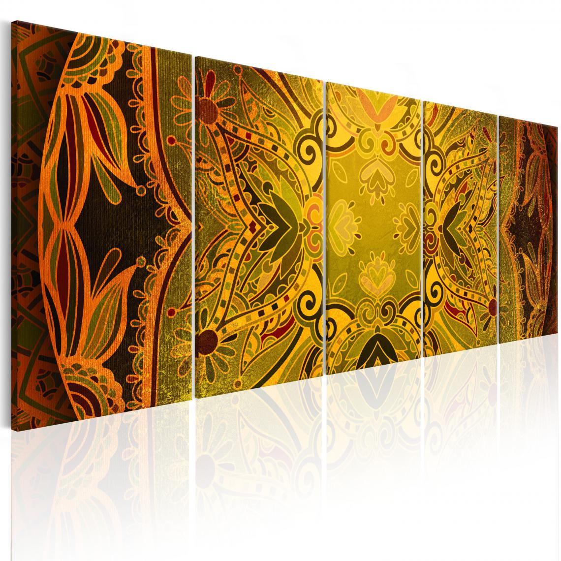 Decoshop26 - Tableau sur toile en 5 panneaux décoration murale image imprimée cadre en bois à suspendre Mandala : Ailes fleuries 200x80 cm 11_0009162 - Tableaux, peintures