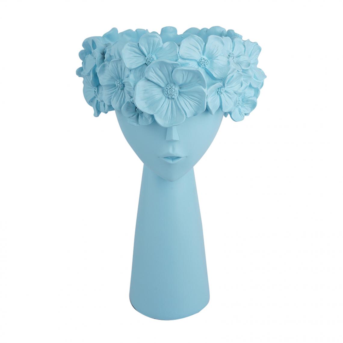 marque generique - Chic Fille Fleur Vase Planteur Cactus Herb Pot Résine Bureau Sculpture Bleu - Vases