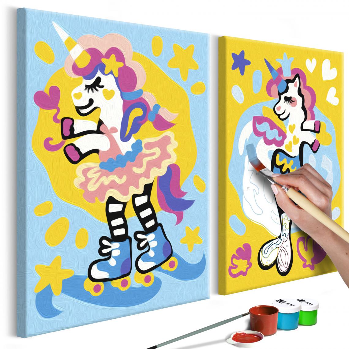 Decoshop26 - Tableau à peindre soi-même pour enfant en 2 parties motif Licornes amusantes 33x23 cm TPN110177 - Tableaux, peintures