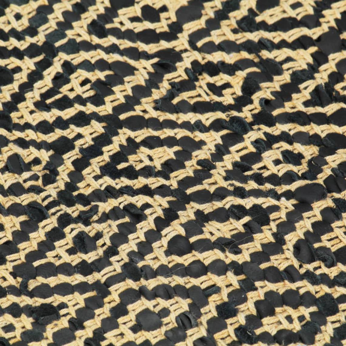 Icaverne - Icaverne - Petits tapis serie Tapis Chindi tissé à la main Cuir Coton 80 x 160 cm Noir - Tapis