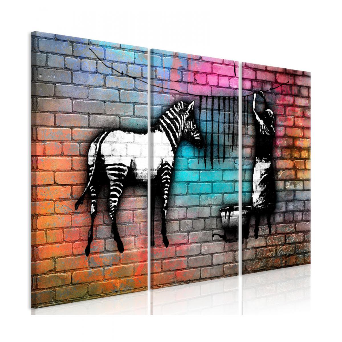 Artgeist - Tableau - Washing Zebra - Colourful Brick (3 Parts) 120x80 - Tableaux, peintures