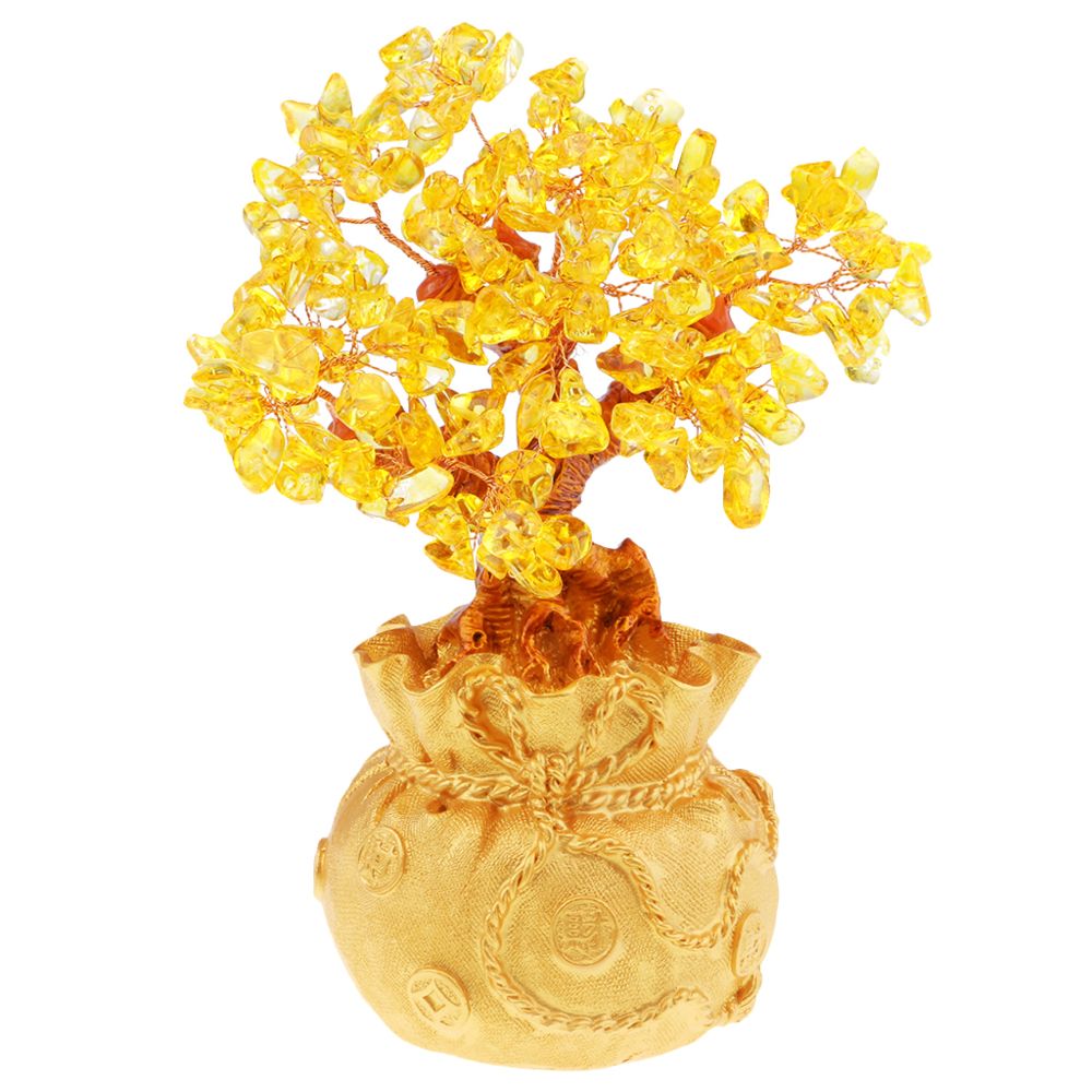 marque generique - arbres d'argent en cristal feng shui arbres d'argent bonsaï style décoration jaune - Objets déco