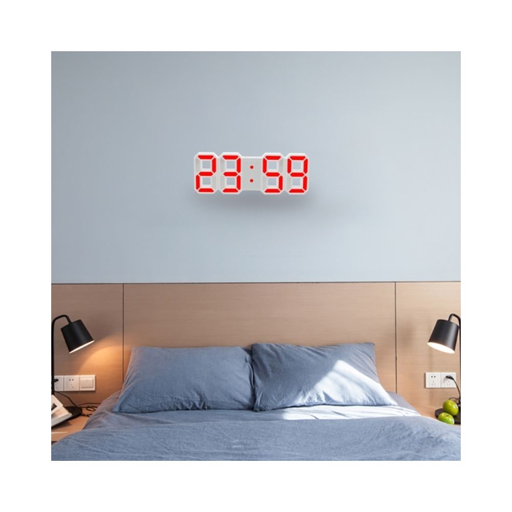 Wewoo - Horloge murale rouge pour la maison, cuisine, bureau, DC 5V Réveil mural multifonctions 3D LED avec fonction Snooze, affichage 12/24 heures - Horloges, pendules