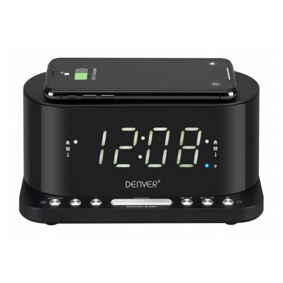 Totalcadeau - Radio-réveil avec Chargeur sans fil écran 12 LED USB Noir Pas cher - Réveil