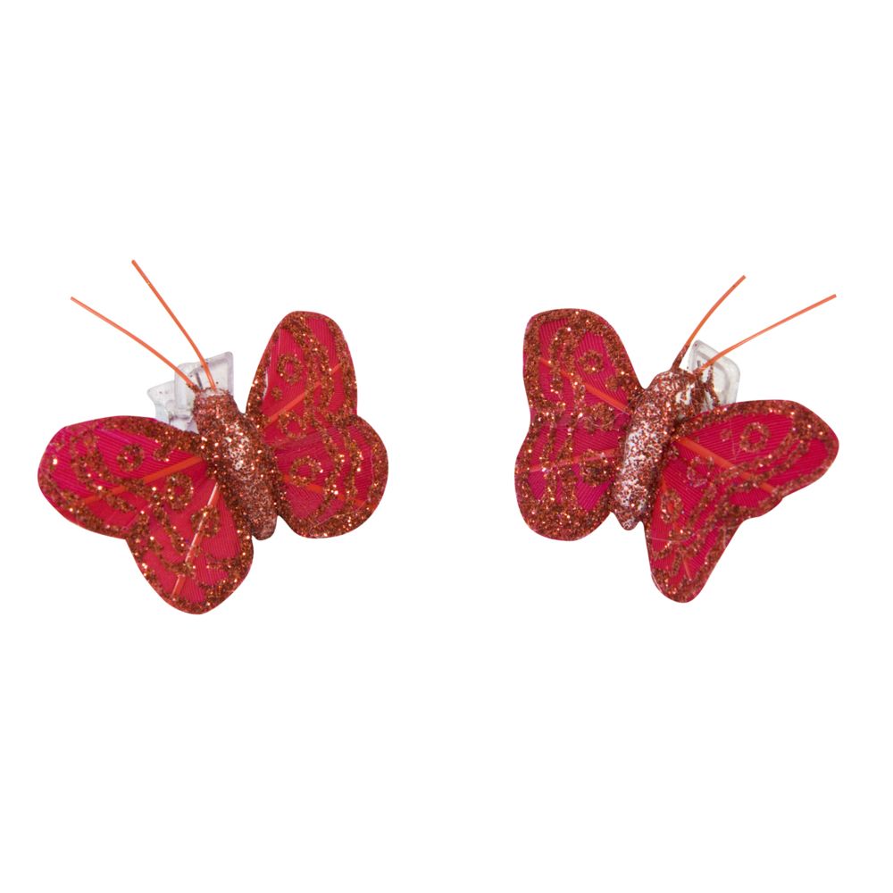 Visiodirect - 10 Lots de 4 papillons paillettes sur pince coloris Rouge - 3,5 x 2,7 cm - Objets déco