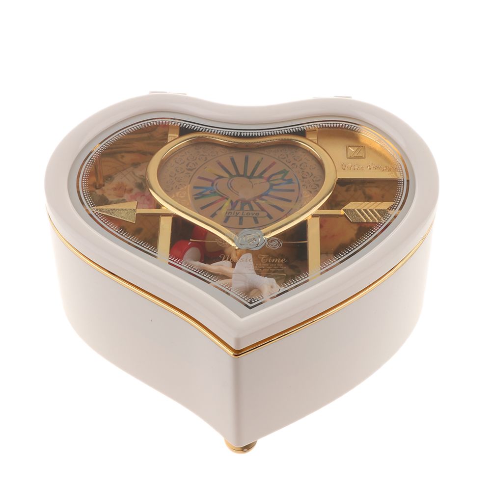 marque generique - Boîte de rangement de bijoux musicaux en forme de cœur romantique en forme de cœur et de ballerine, blanc - Objets déco