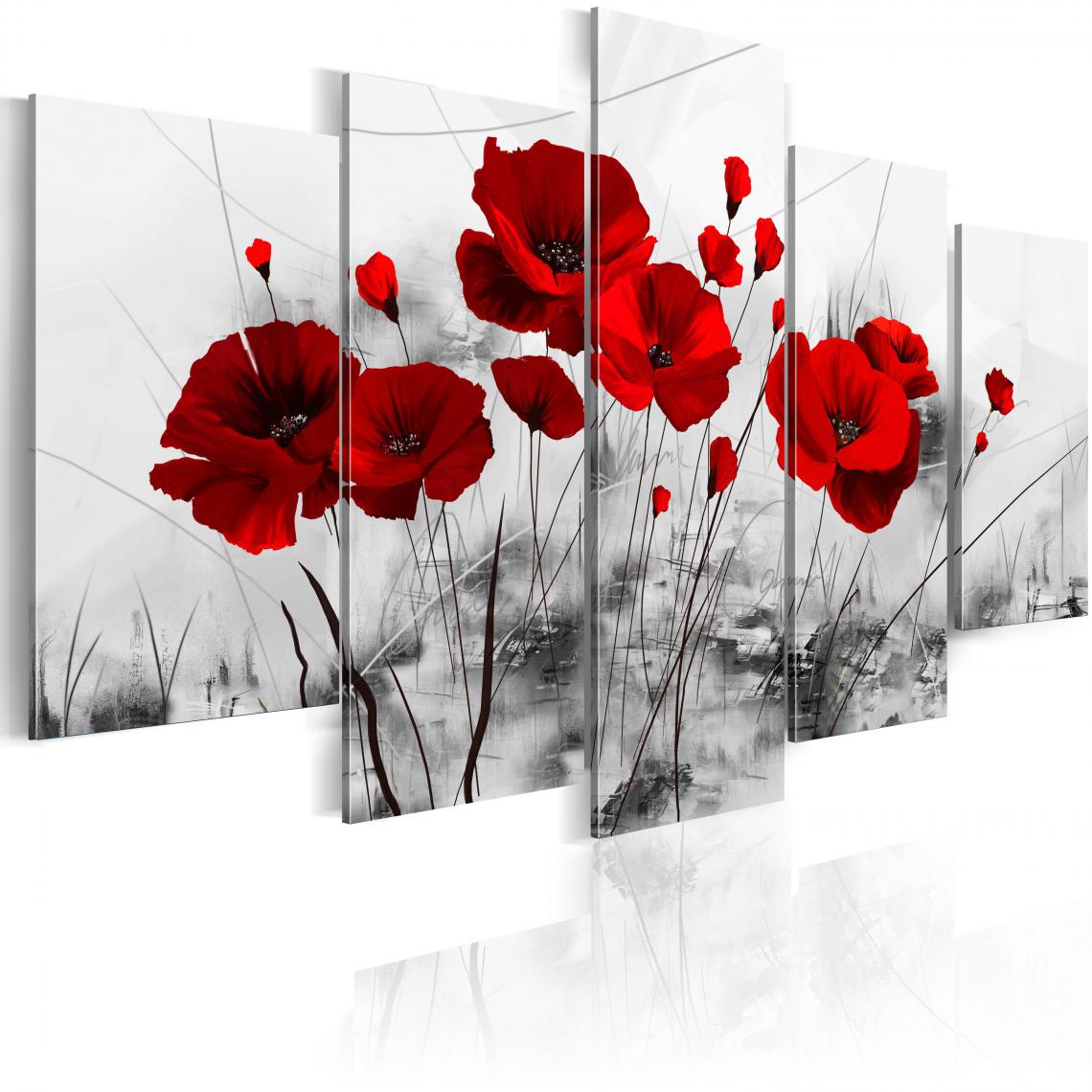 Decoshop26 - Tableau sur toile en 5 panneaux décoration murale image imprimée cadre en bois à suspendre coquelicots - rouge miracle 100x50 cm 11_0004826 - Tableaux, peintures