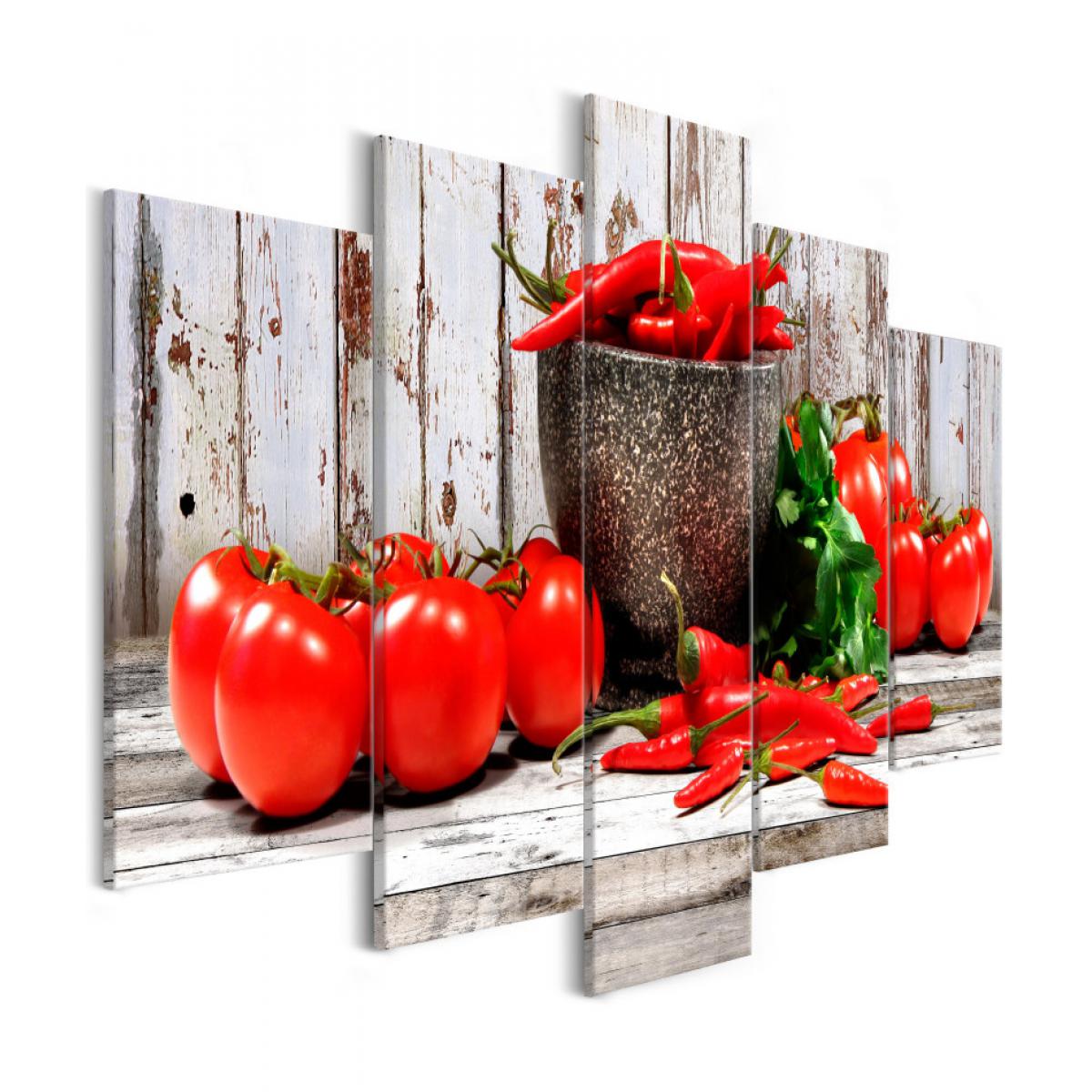 Artgeist - Tableau - Red Vegetables (5 Parts) Wood Wide 100x50 - Tableaux, peintures