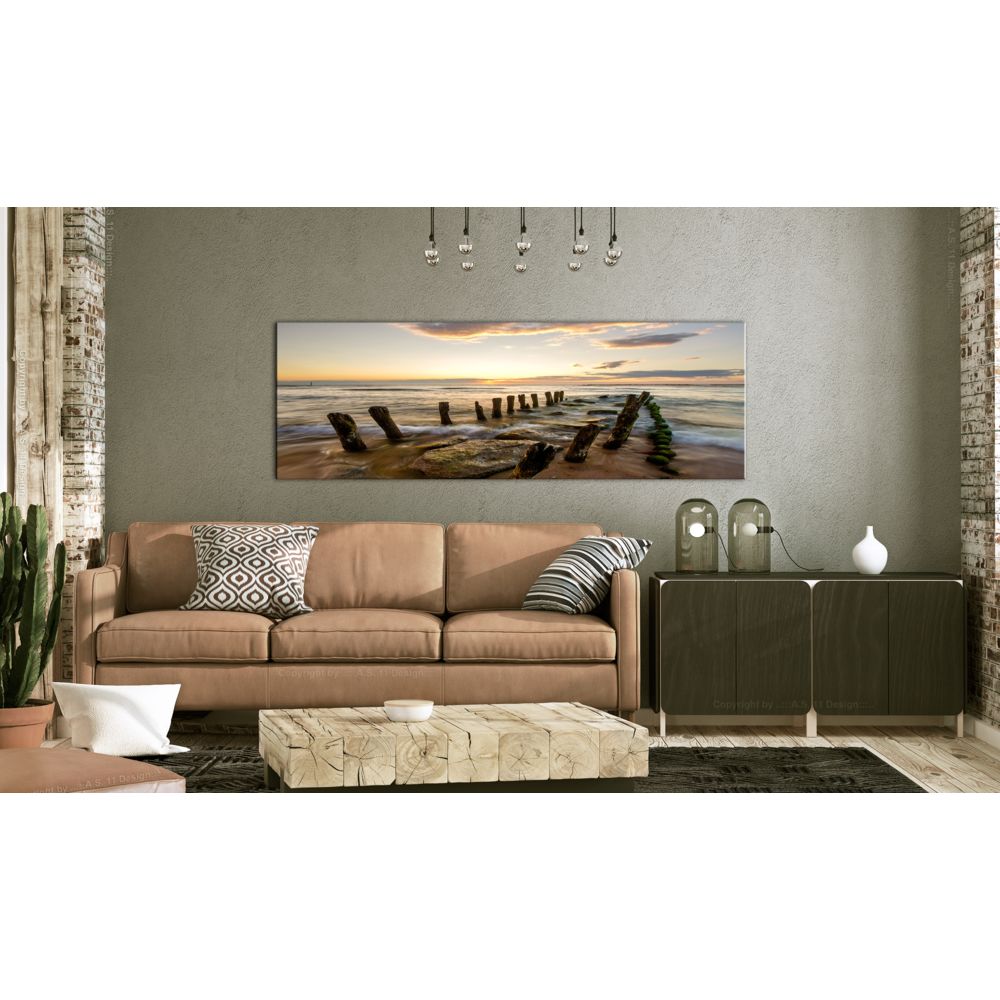 marque generique - 135x45 Tableau Paysage marin Paysages sublime Wooden Breakwaters - Tableaux, peintures