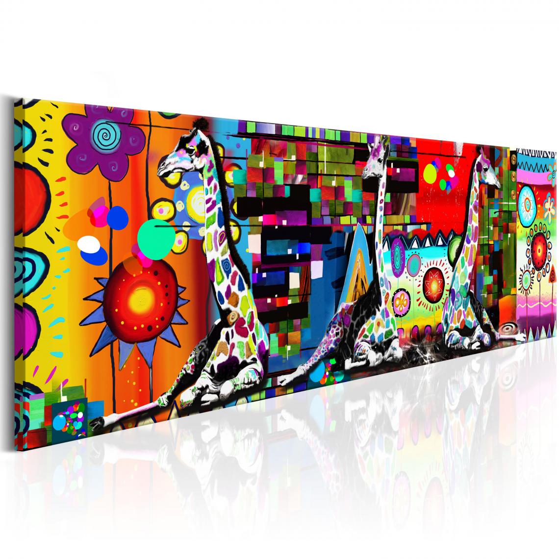 Decoshop26 - Tableau sur toile décoration murale image imprimée cadre en bois à suspendre Savane colorée 120x40 cm 11_0003051 - Tableaux, peintures