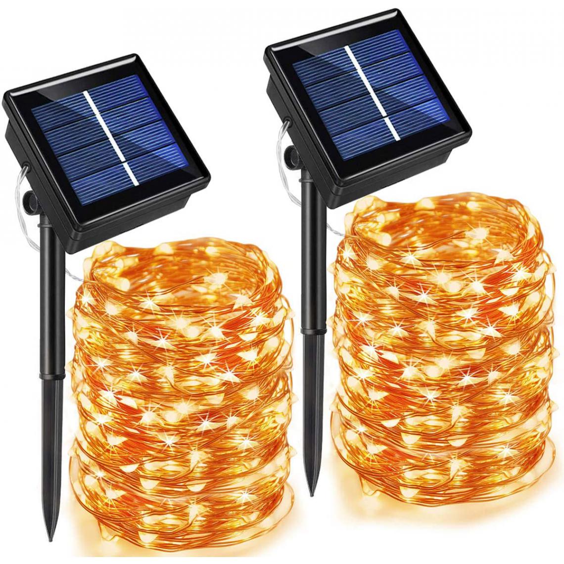 Generic - 2 Sets LED Guirlande Lumineuse Électrosolaire et Étanche avec 220  Lampes  pour l’Espace Extérieur  22  m - Blanc Chaud - Décorations de Noël