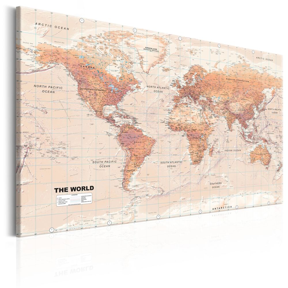 Bimago - Tableau - World Map: Orange World - Décoration, image, art | Cartes du monde | - Tableaux, peintures