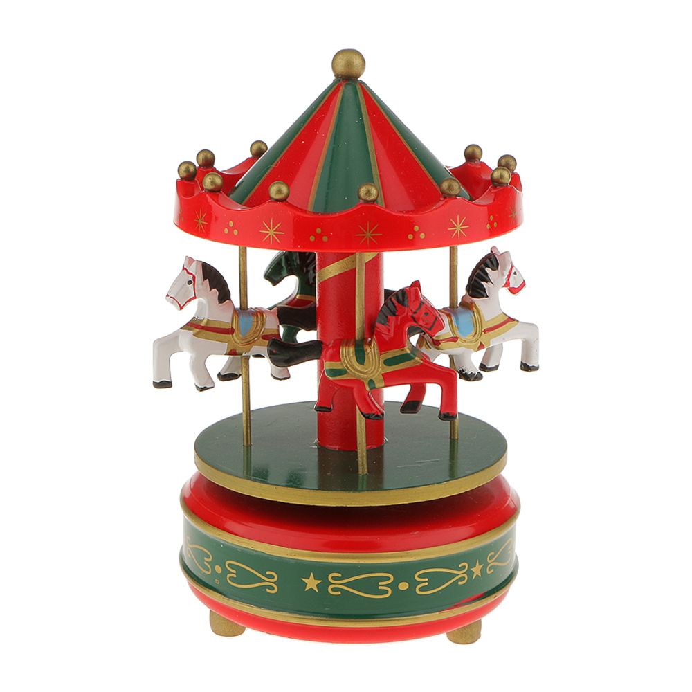 marque generique - Rotation Carrousel Cheval Boîte à Musique Enfant Jouet Musical Rouge Et Vert - Objets déco