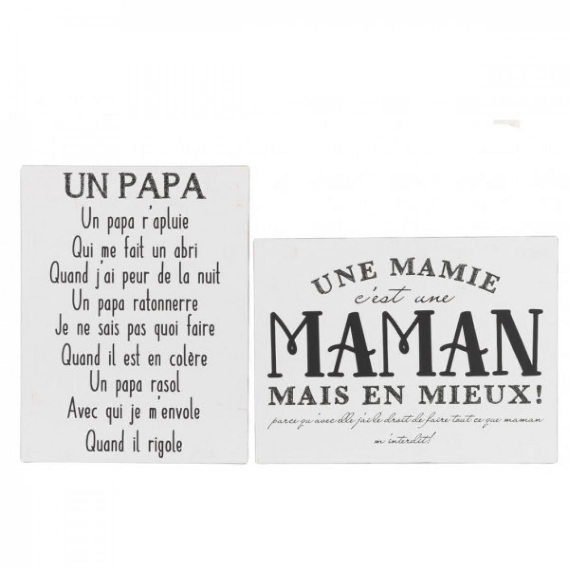 Dansmamaison - Pancarte Textes Francais Papa Maman Metal Blanc/Noir Assortiment De 2 - L 35 x l 0,5 x H 26,5 cm - Objets déco