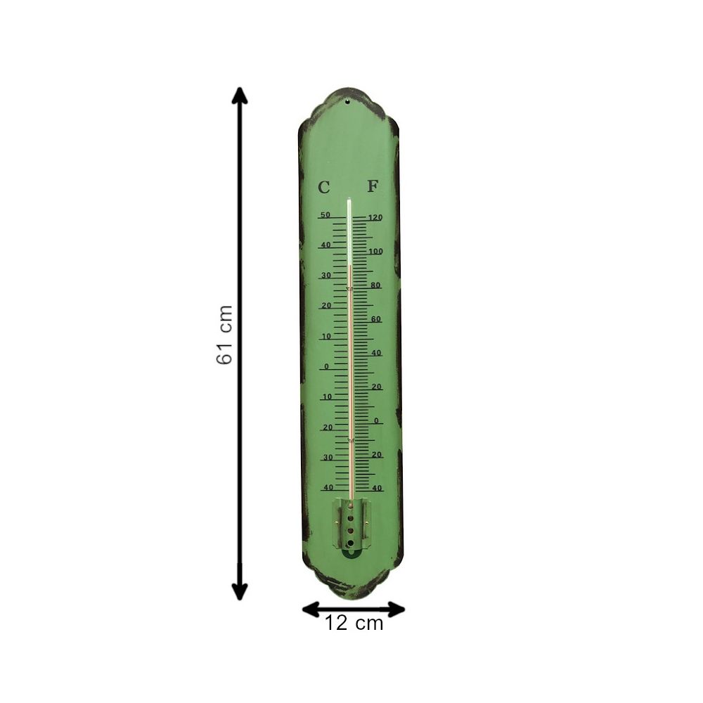 L'Originale Deco - Thermomètre de Jardin de Porte d'Entrée Mural Fer Vert 61 cm x 12 cm - Objets déco