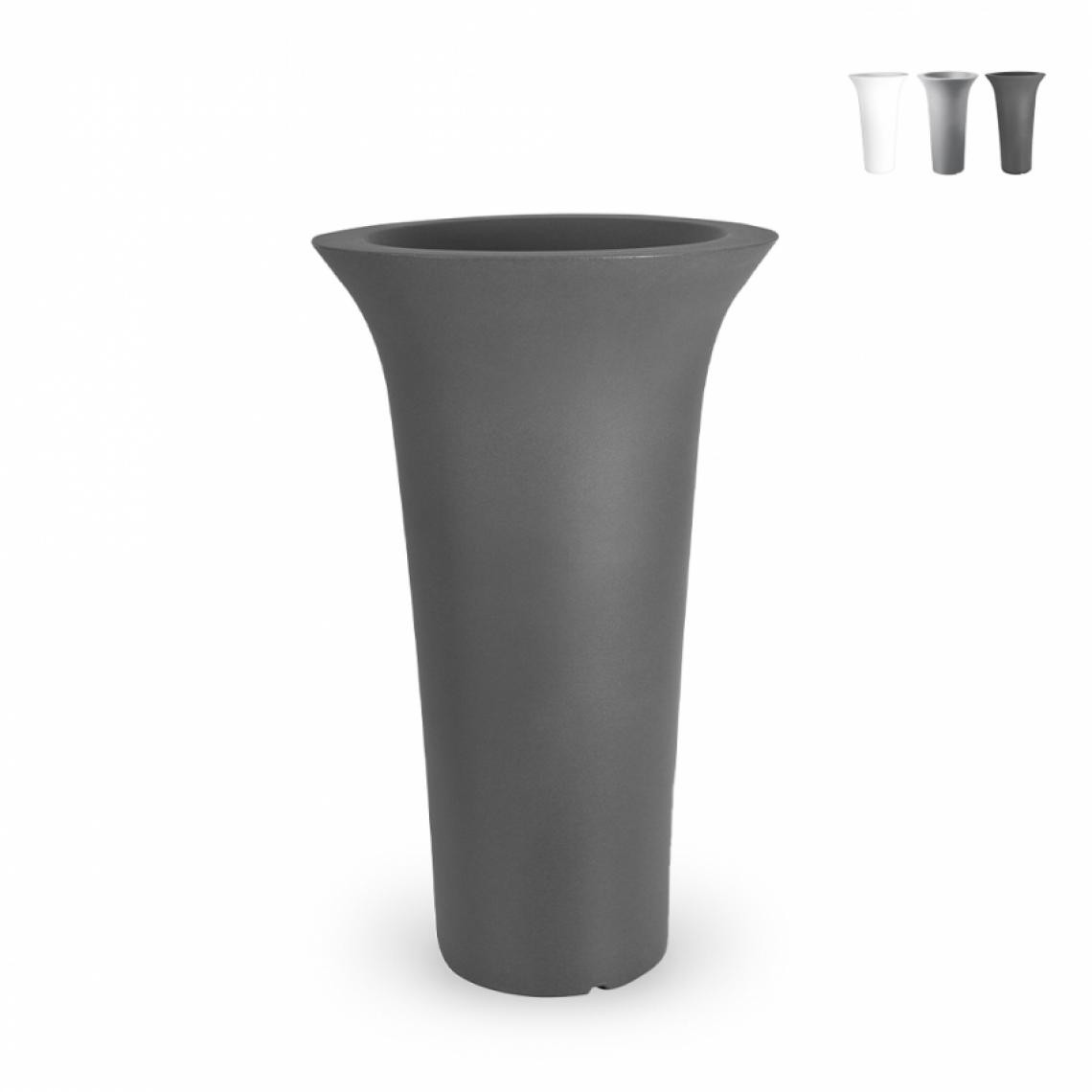 Ahd Amazing Home Design - Vase rond Ø 48 x 85cm pot au design moderne pour terrasse jardin Flos, Couleur: Gris foncé - Vases