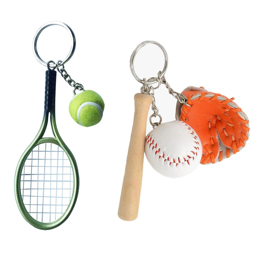 marque generique - 2x Baseball Balle Chauve-souris Gant Tennis Balle Raquette Pendentif Porte-clés Porte-clés Cadeau - Objets déco