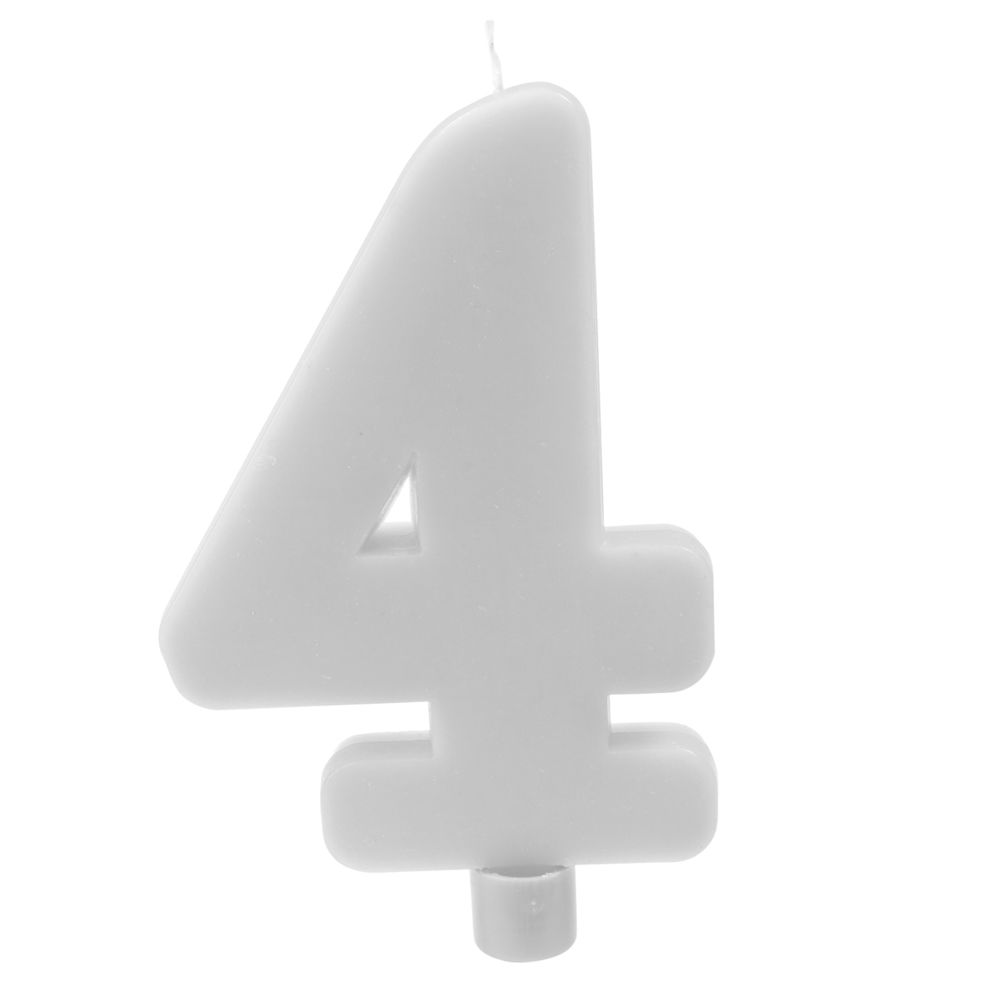 Visiodirect - Bougie géante chiffre ""4"" blanc sur pique - 13,5 x 8 cm - Objets déco