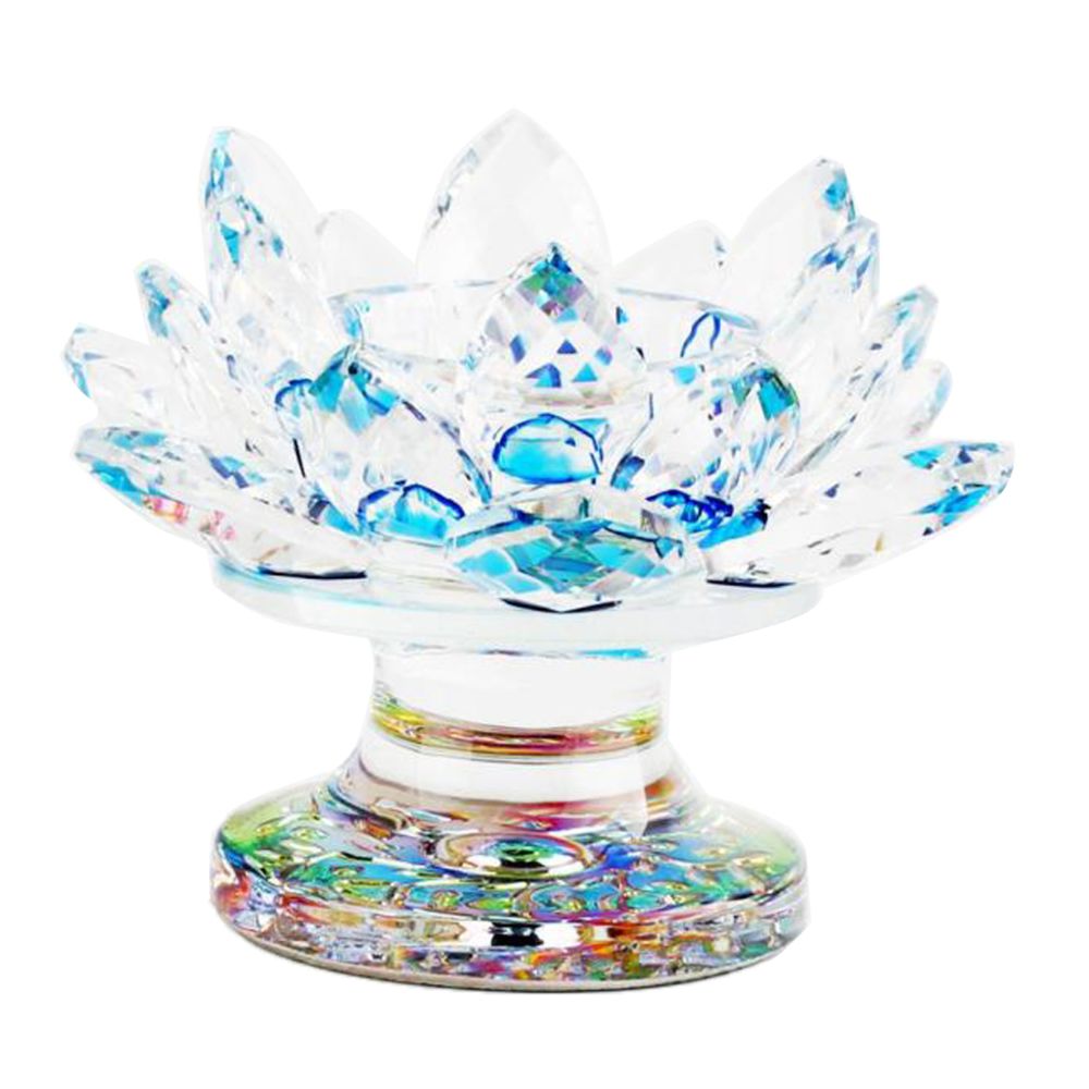 marque generique - cristal verre lotus fleur thé lumière bougeoir cadeau bleu - Bougeoirs, chandeliers
