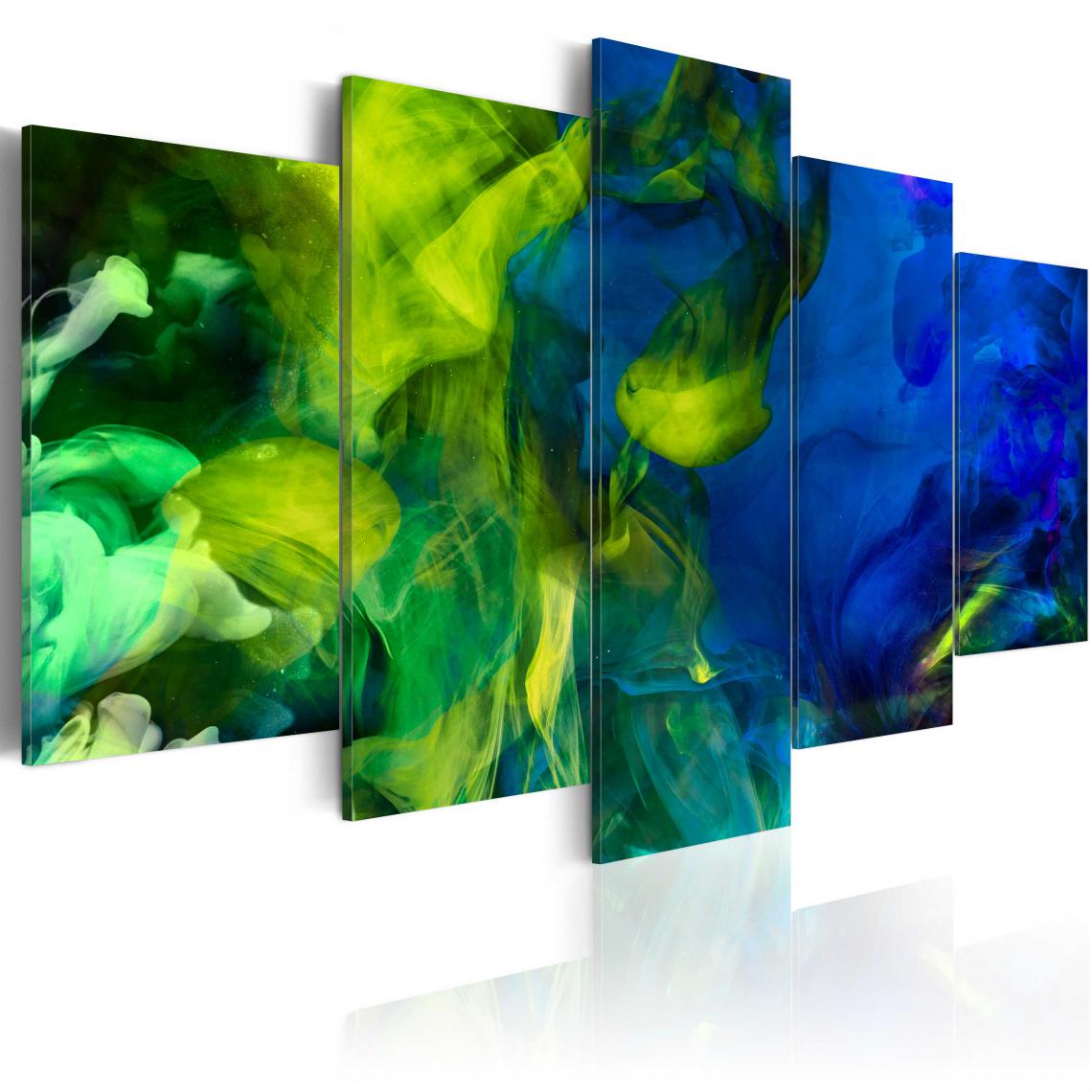 Decoshop26 - Tableau sur toile en 5 panneaux décoration murale image imprimée cadre en bois à suspendre Danse des flammes vertes 100x50 cm 11_0002459 - Tableaux, peintures