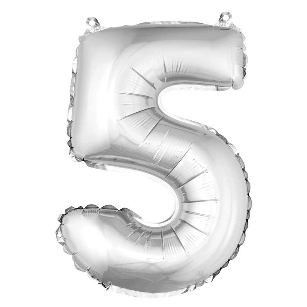 Visiodirect - Lot de 12 Ballons unis métallisés en aluminium argent chiffre 5 - H 36 cm - Objets déco