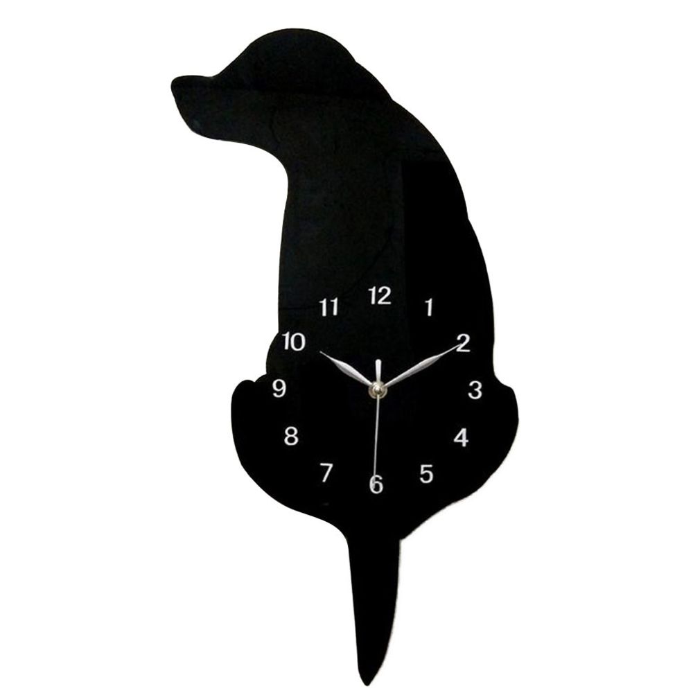 marque generique - 3d queue wagging chat chien mur horloge silence horloge chambre décoration noir chien 01 - Horloges, pendules